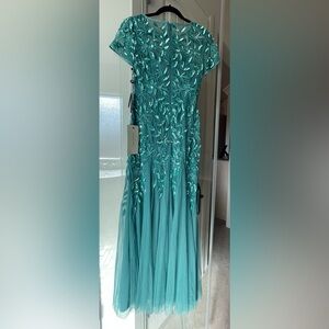 Adrianna Papell Teal Embroidered Dress